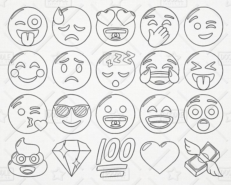 794x635 Doodle Emoji Vector Pack Smiley Faces Clipart Hand Drawn Etsy