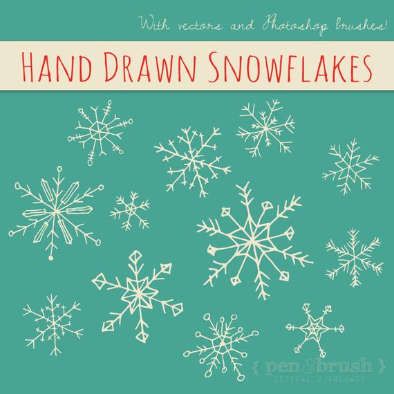 Snowflake Clipart Set Hand Drawn Christmas Clipart Snow Etsy 570x570 Snowflake Clipart Set Hand Drawn Christmas Clipart Snow Etsy