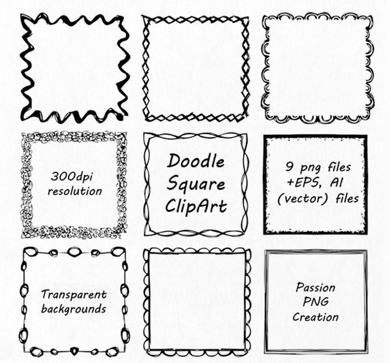 794x740 Doodle Square Clipart Hand Drawn Square Frames Clip Art Png Etsy