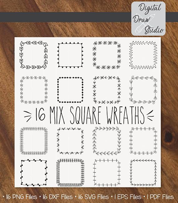 570x651 Square Wreaths Clip Art Bundle Hand Drawn Frames Vector