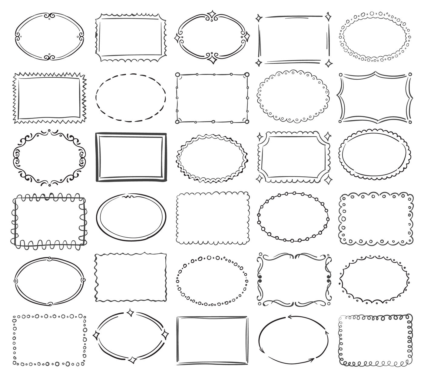 1400x1244 Hand Drawn Doodle Round And Square Vector Picture Border Frames