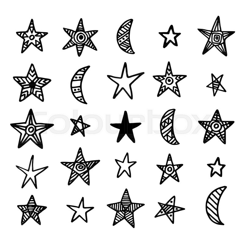 800x800 Hand Drawn Star And Moon Doodles Stock Vector Colourbox