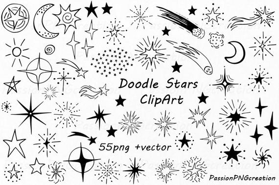 570x379 Doodle Stars Clipart Hand Drawn Stars Digital Star Clip Art Etsy