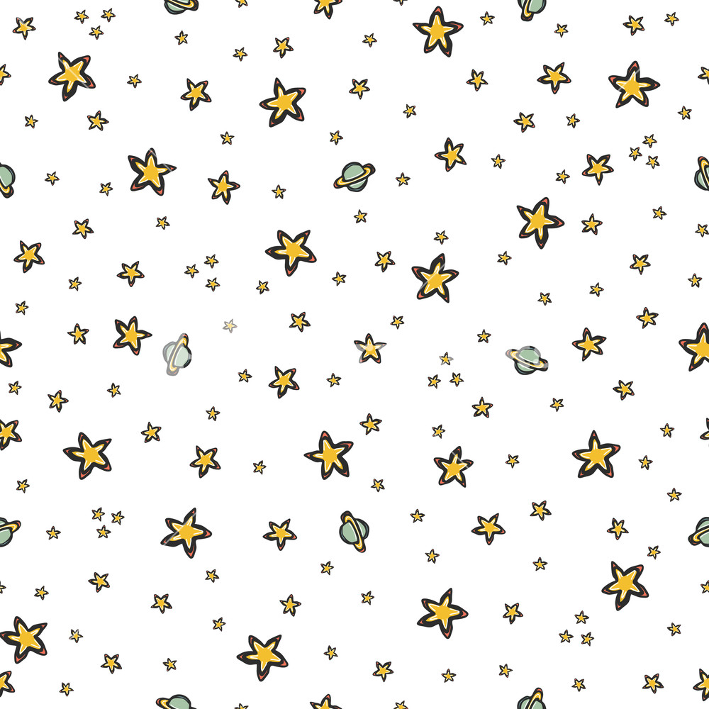 1000x1000 Starry Sky Seamless Vector Pattern, Hand Drawn Illustration Yellow