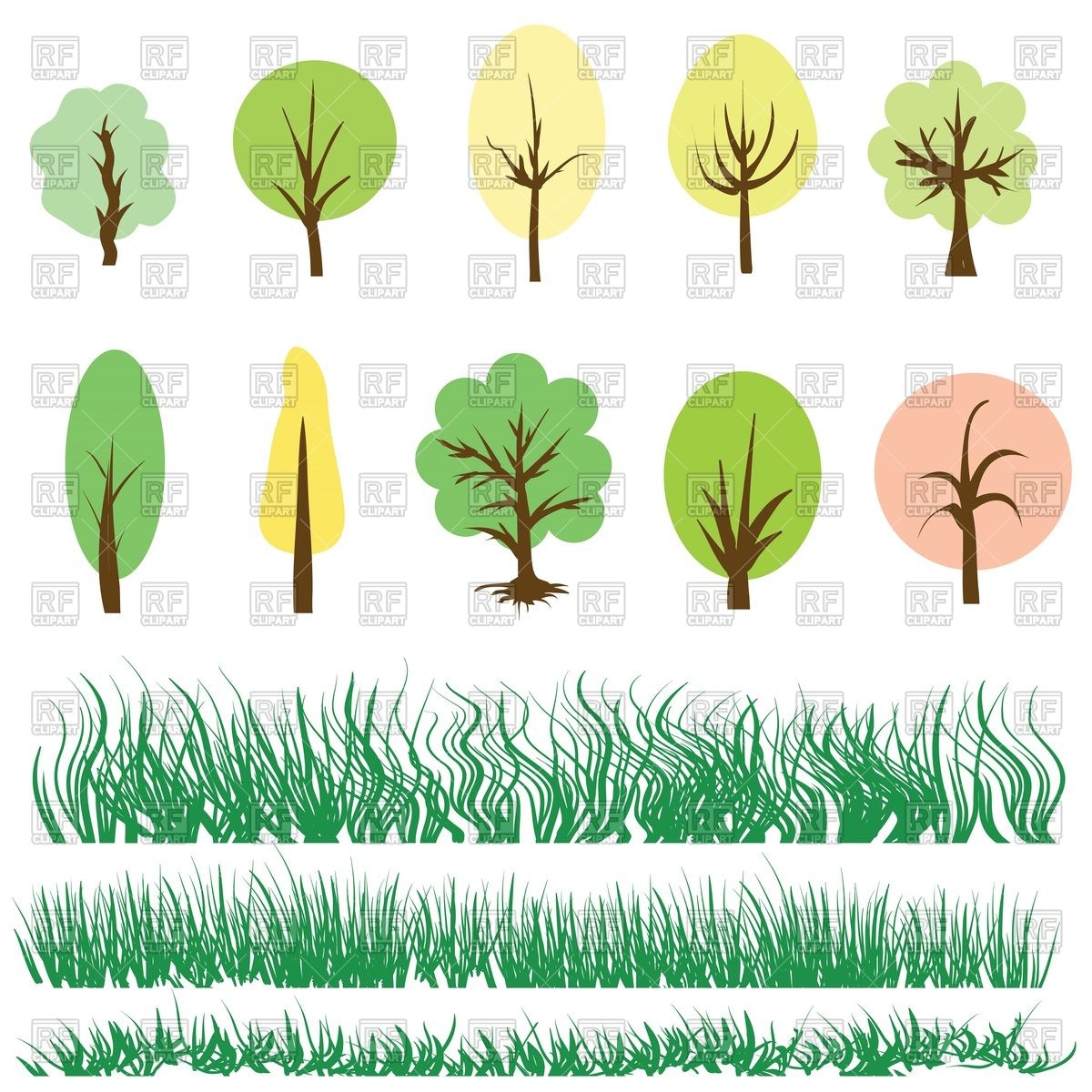 1200x1200 Hand Drawn Trees And Green Grass Vector Image Of Plants