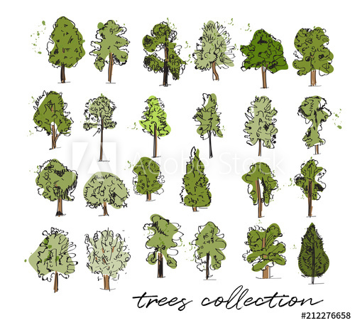 500x454 Trees Vector Watercolor Sketch Collection Hand Drawn Trees