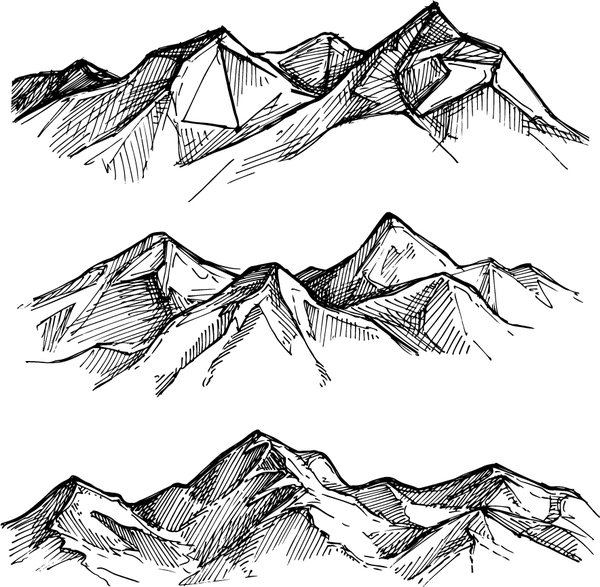 600x587 Sketch Mountains Hand Drawn Vector Free Download