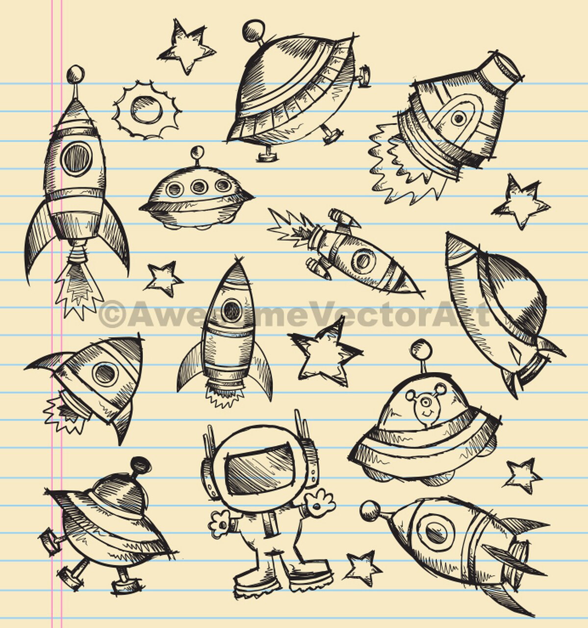 1199x1280 Cute Outer Space Hand Drawn Vector Sketch Set