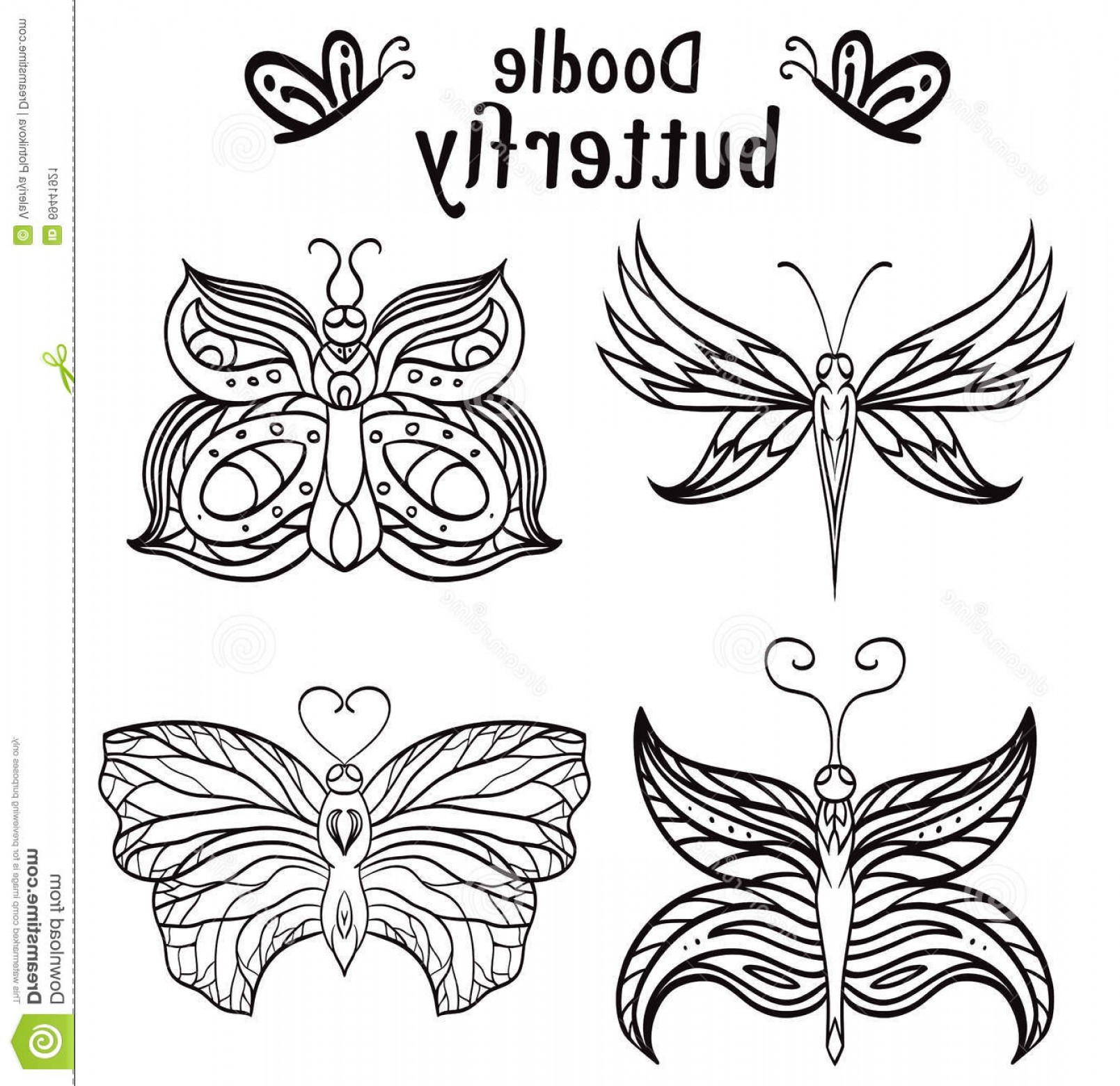 1609x1560 Stock Illustration Set Hand Drawn Butterfly Boho Pattern Tribal