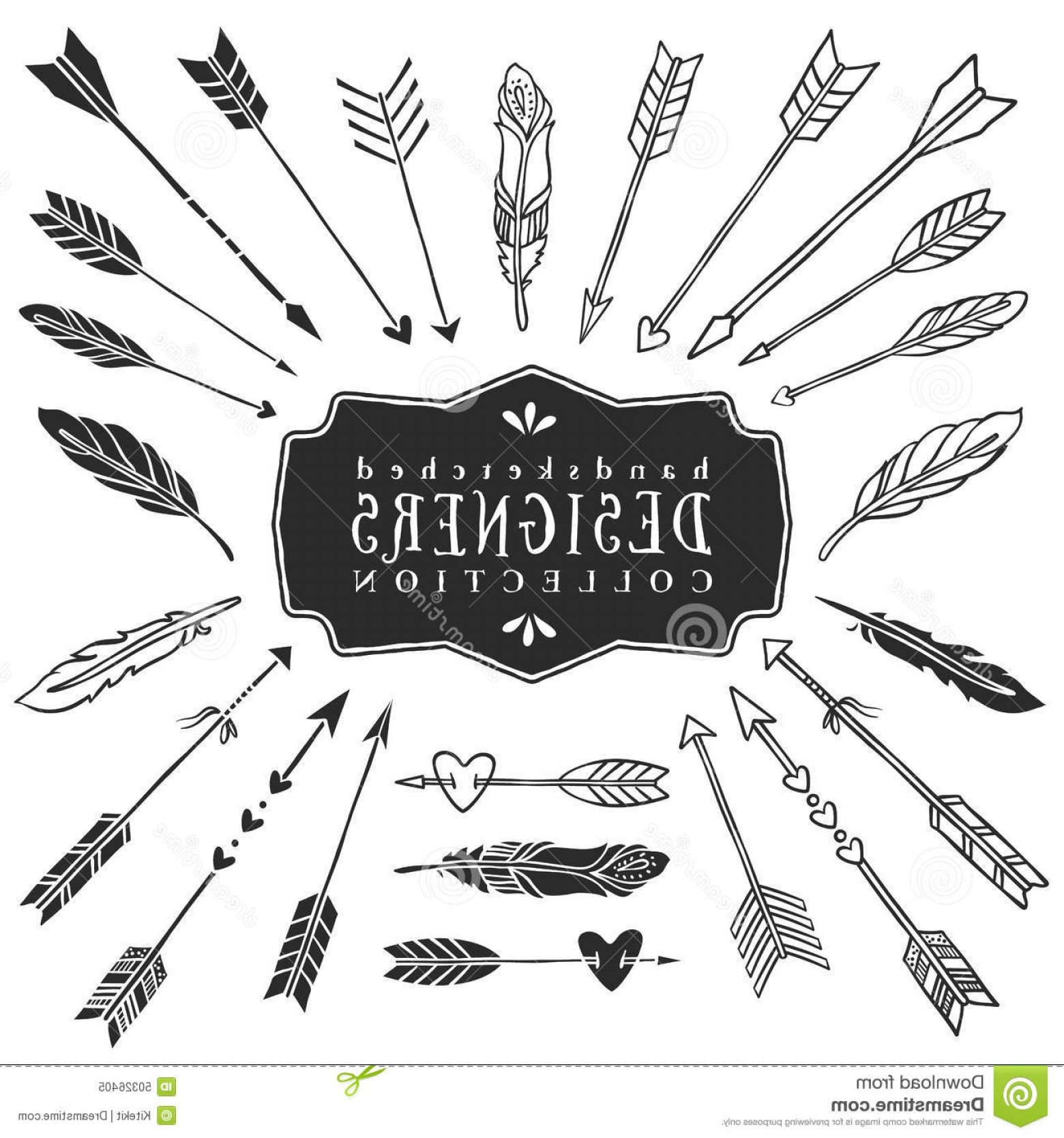 1560x1668 Stock Illustration Vintage Decorative Arrows Feathers Collection