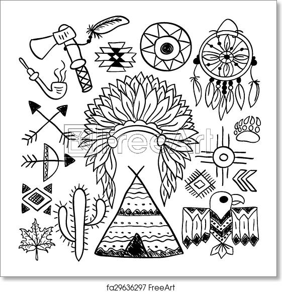 561x581 Free Art Print Of Hand Drawn Doodle Vector Native American Symbols