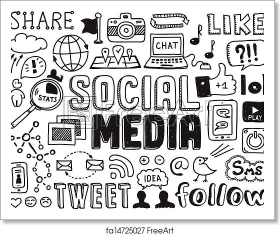 560x470 Free Art Print Of Social Media Doodles Elements Hand Drawn Vector