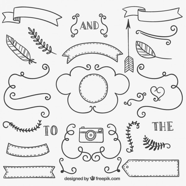 Hand Drawn Ribbons, Ornaments And Decorations Free Vectors 600x600 Hand Drawn Ribbons, Ornaments And Decorations Free Vectors