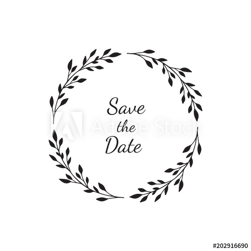 500x500 Hand Drawn Wreath Vector Frame For Wedding Invitations, Save