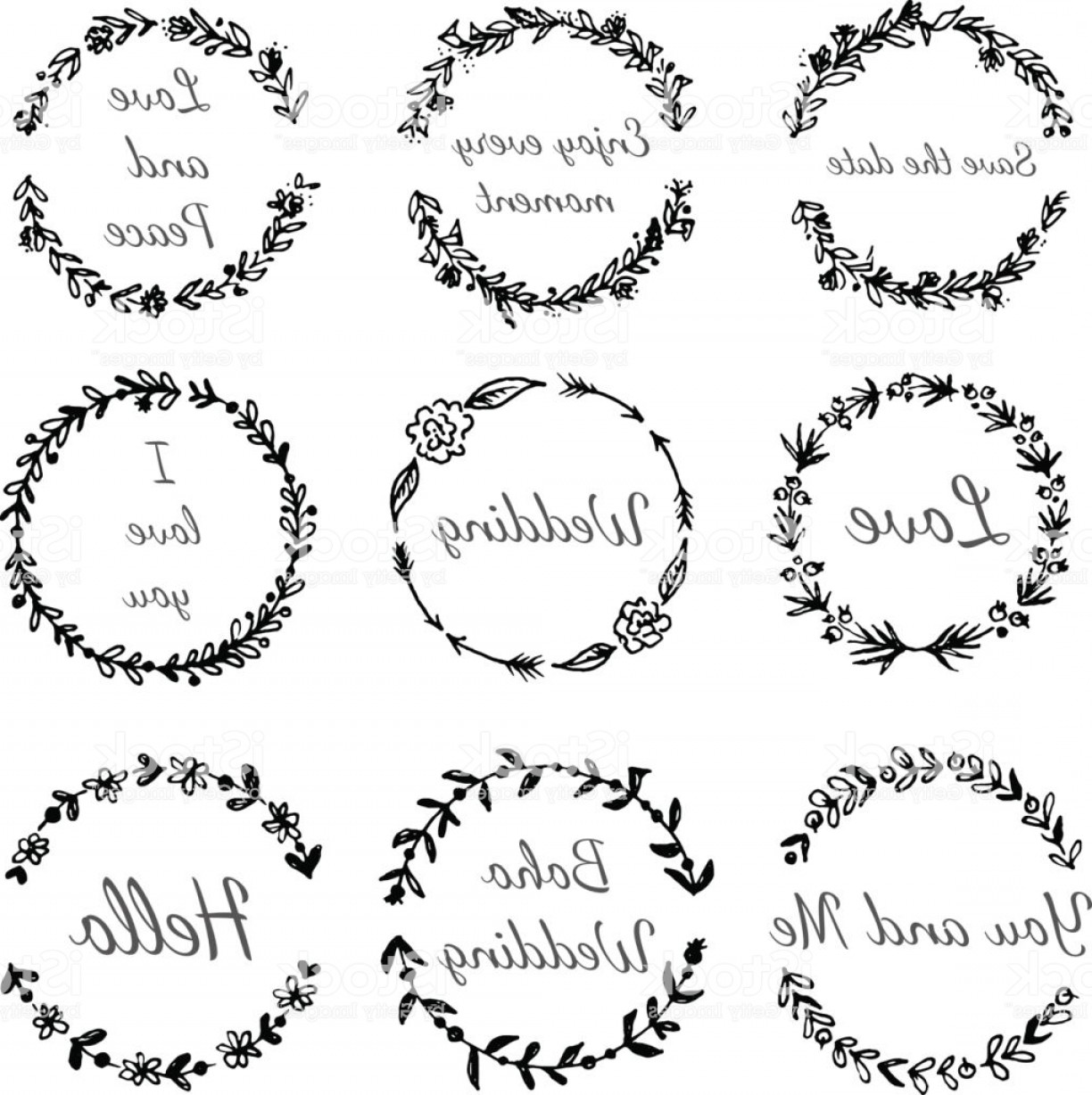 1224x1228 Set Of Hand Drawn Floral Wreath Vector Vintage Illustration Gm