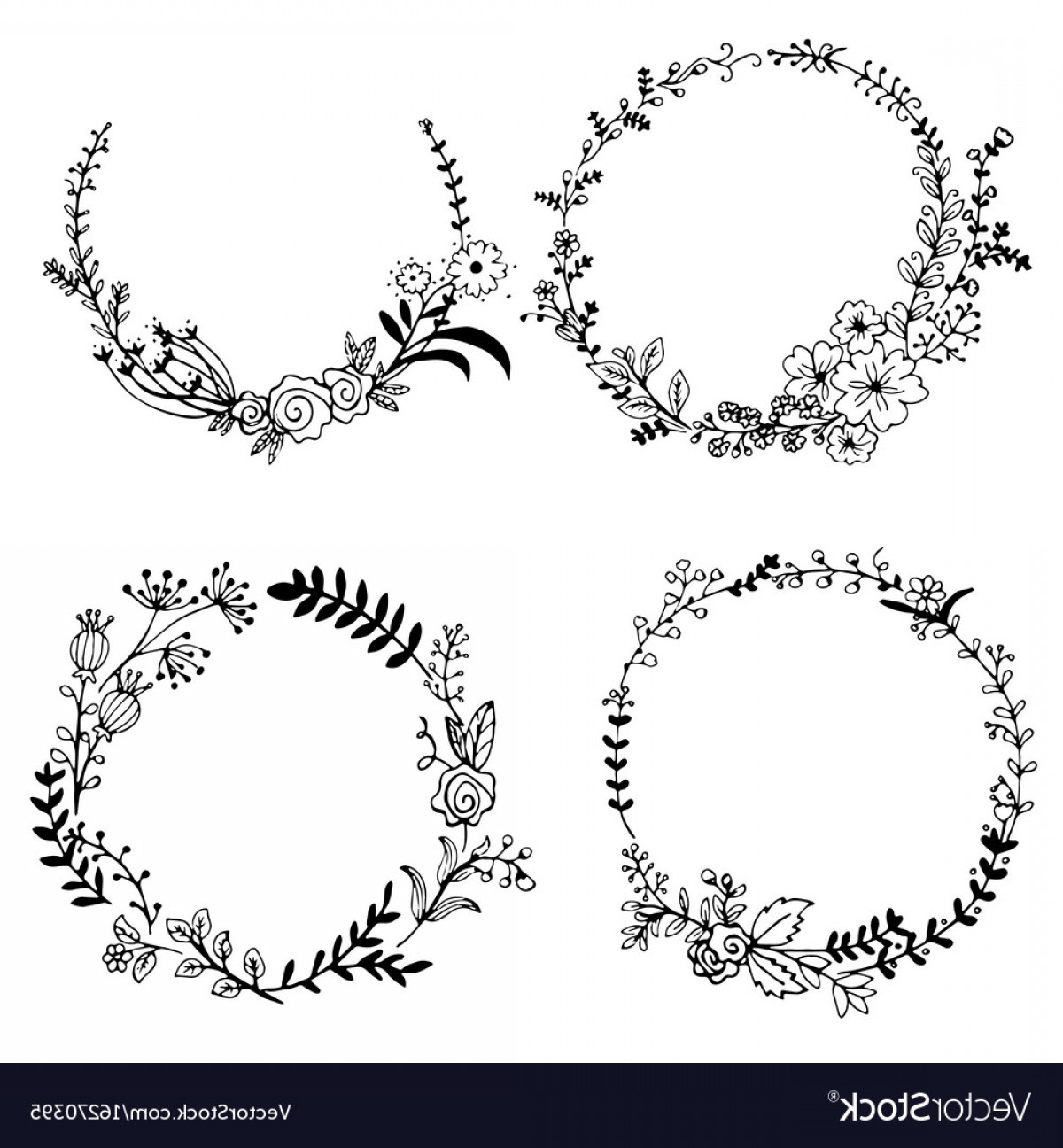 1200x1296 Hand Drawn Set Of Floral Wreaths Vector Lamaison