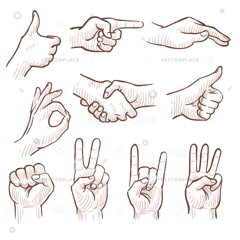 1000x1000 Hand Drawing Sketch Man Hands Showing Vector Illustration