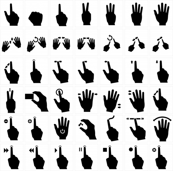 600x593 Hand Signs Collection Flat Black Silhouette Design Free Vector