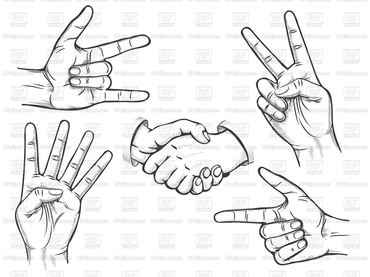 1200x900 Set Of Hand Drawn Finger Gestures Hand Signs Vector Image