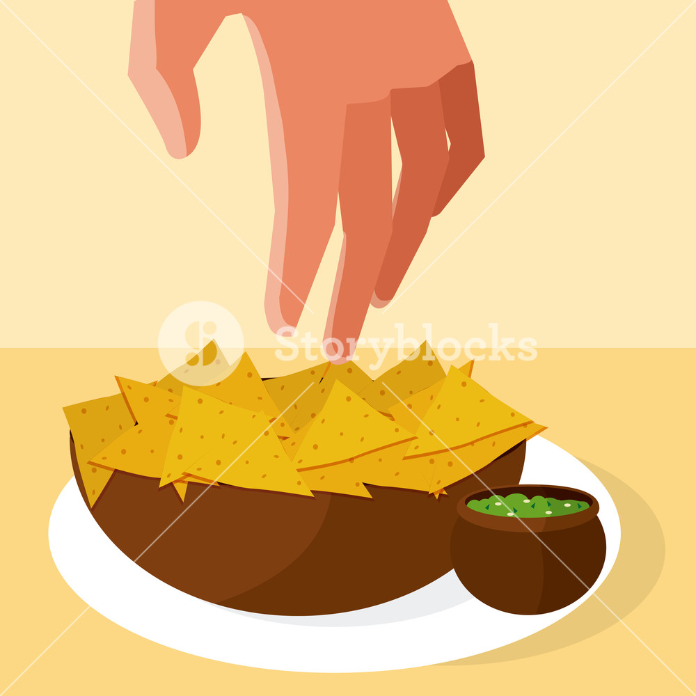 1000x1000 Hand Grabbing Nachos Vector Illustration Graphic Design Royalty