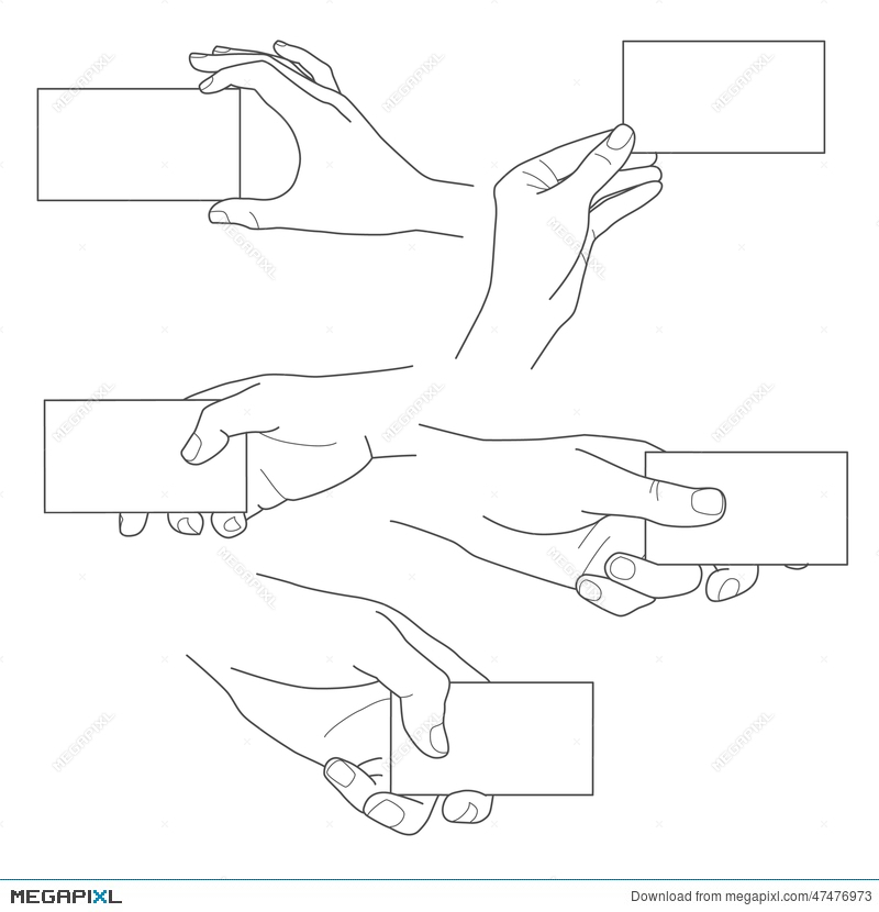 800x830 Hand Holding Blank Business Card Vector Set Illustration