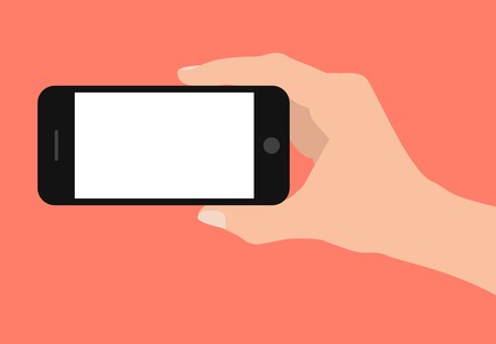 450x312 Hand Holding Smart Phone On Red Background Flat Design Vector