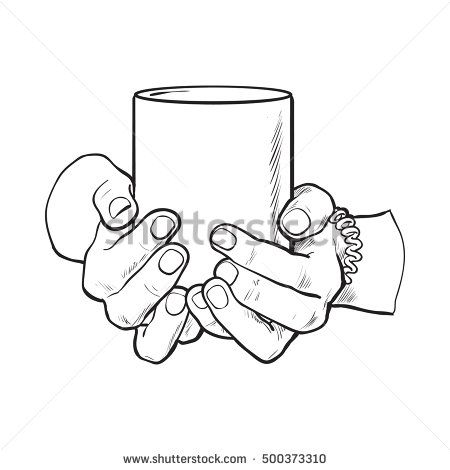 450x470 Well Groomed Female Hand Holding A Cup With Tea Or Coffee, Sketch