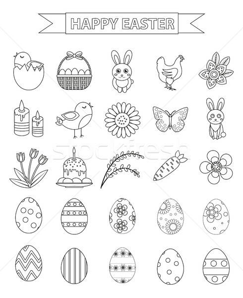 490x600 Happy Easter Icon Set, Line Style, Doodle, Hand Drawing Vector