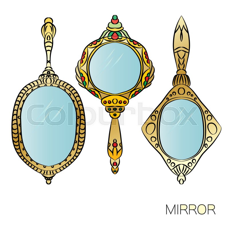 800x800 Set Of Three Gold Vintage Hand Mirror Stock Vector Colourbox