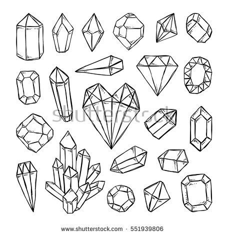 450x470 Crystals, Diamonds, Gems And Mineral Stones Hand Drawn Outline