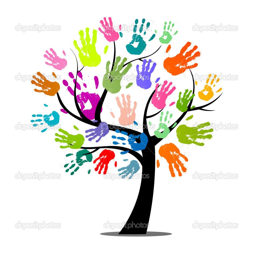 1024x1024 Vector Illustration Of An Abstract Tree With Colorful Hand Prints