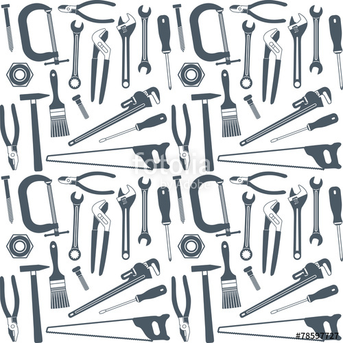 500x500 Hand Tools Vector Seamless Pattern Background Stock Image