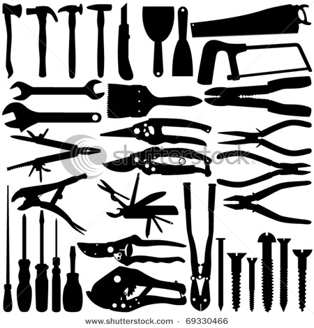 450x470 Picture Of A Variety Of Hand Tools And Hardware In Silhouette