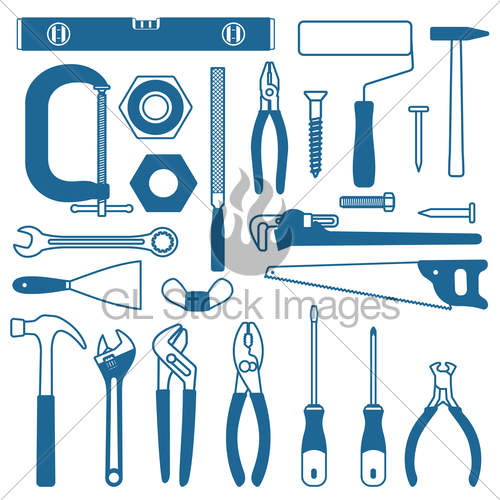 500x500 Various Hand Tools Vector Silhouette Icon Set Gl Stock Images