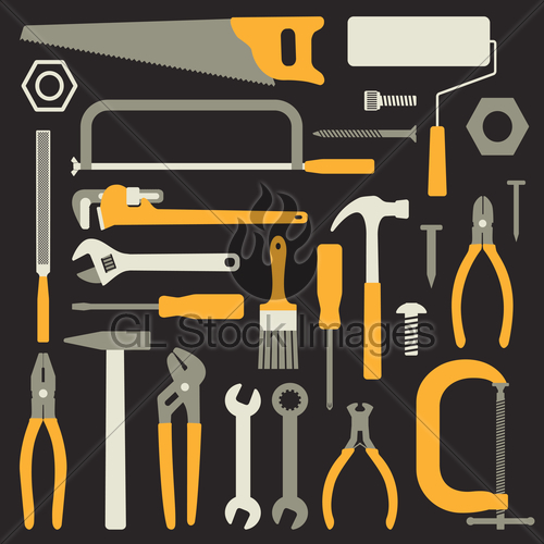 500x500 Various Hand Tools Vector Silhouette Icons On Black Backg Gl