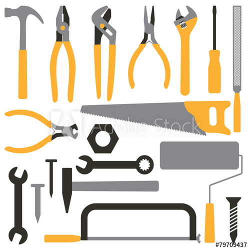 500x500 Various Hand Tools Vector Silhouette Icon Set