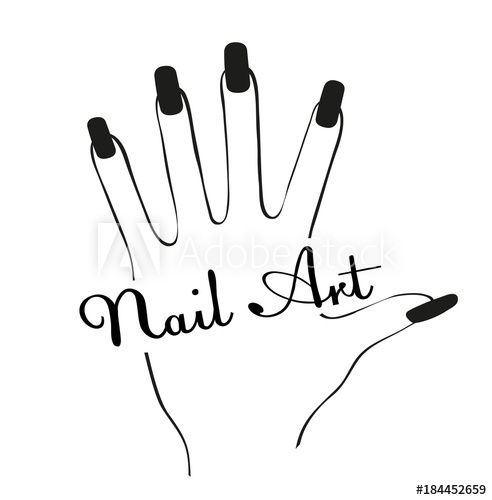 492x500 Hand Vector With Long Nails With Manicure And Text Nail Art