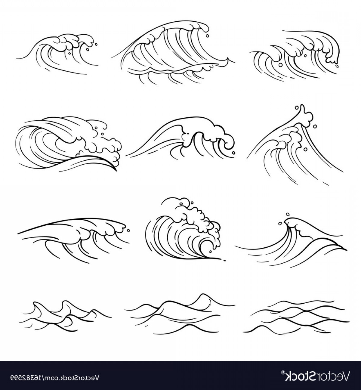 1200x1296 Hand Drawn Ocean Waves Set Sea Storm Wave Vector Createmepink