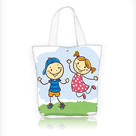 466x466 Canvas Tote Handbag Vector Of Kids Play Stick Figures