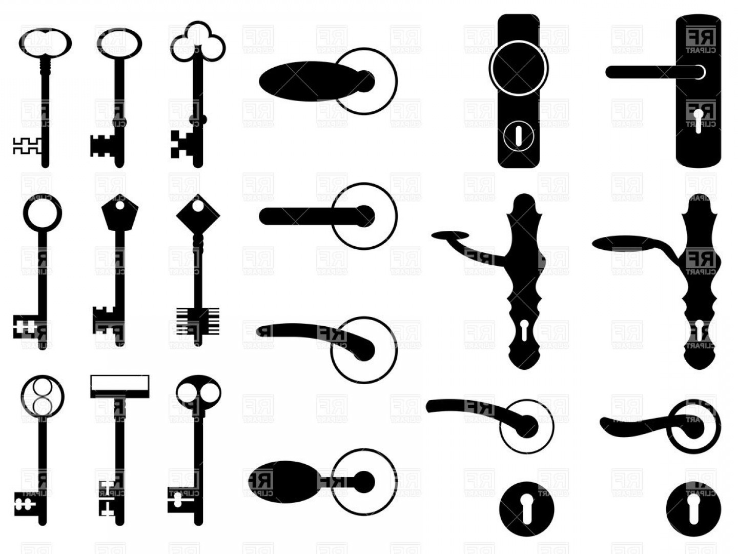 1440x1080 Silhouettes Of Antique Door Knobs Handles And Old Keys Vector
