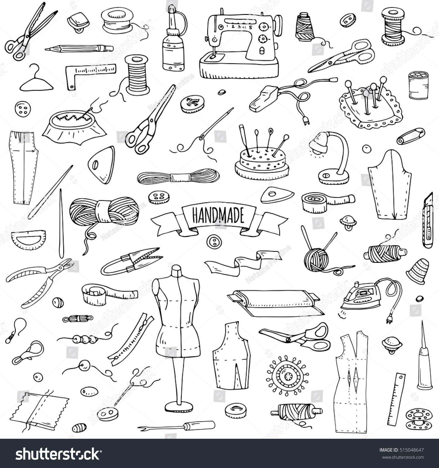 1500x1600 Hand Drawn Doodle Handmade Icons Set Vector Illustration Sewing
