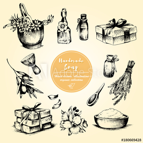 500x500 Handmade Natural Soap Set Organic Cosmetic Sketch Vector