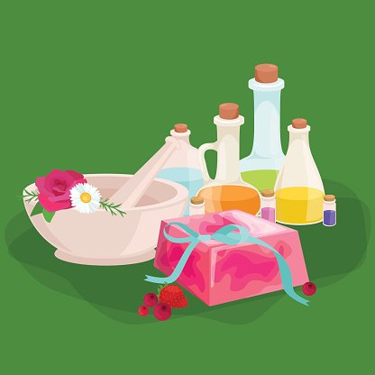 416x416 Natural Handmade Soap And Olives Vector Illustration Premium