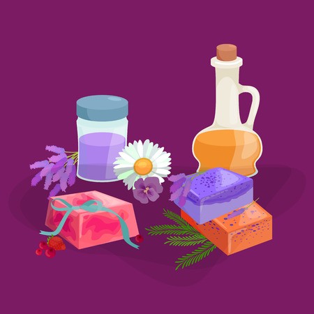 450x450 Natural Handmade Soap And Olives Vector Illustration Set Royalty