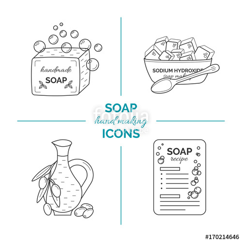 500x500 Set Of Vector Thin Line Icons Of Handmade Soap Production Stock