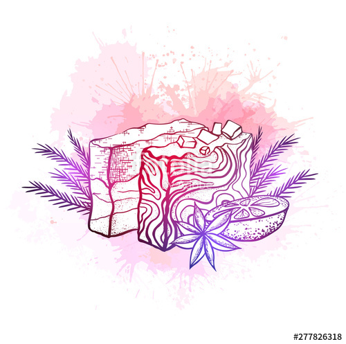 500x497 Vector Neon Illustration Of Handmade Soaps With Orange, Juniper