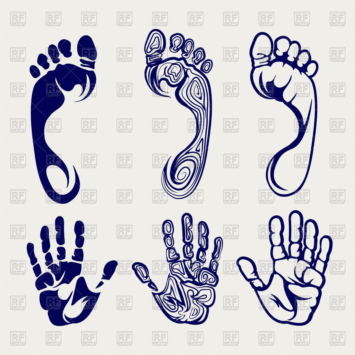 1200x1200 Set Of Footprints And Handprints Vector Image Of Objects