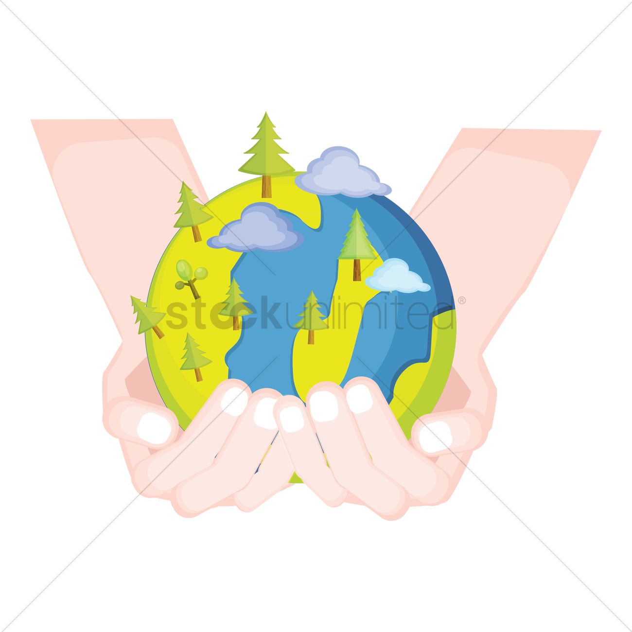 1300x1300 Free Hands Holding Earth With Trees Vector Image