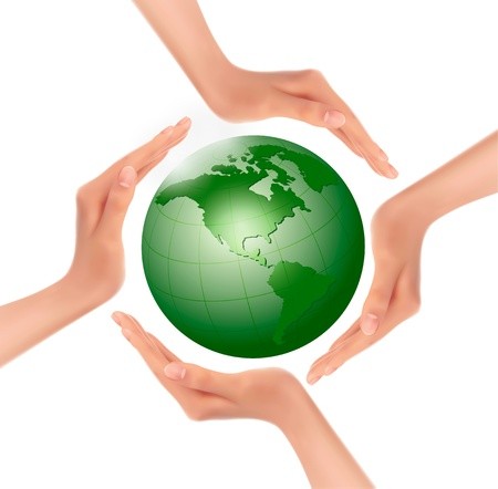 450x442 Hands Holding A Green Earth Vector Royalty Free Vector Graphics