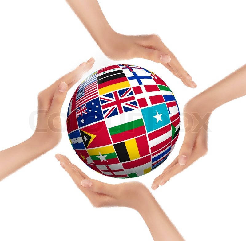 800x785 Hands Holding Globe With Flags Of Stock Vector Colourbox